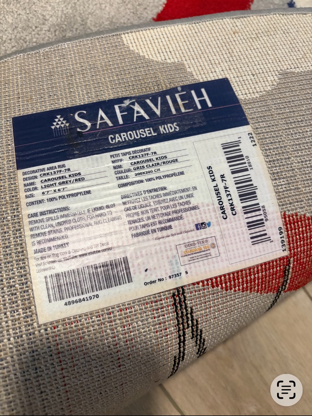Safavieh Kids Rug in Light Gray with Red Accents. New. Perfect